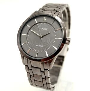Geneva Diamond Black Tone 41mm Men's Dress Watch Steel Bracelet w New Battery